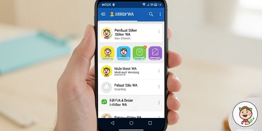 Tampilan antarmuka MG525 saat membuat stiker kustom untuk WhatsApp.