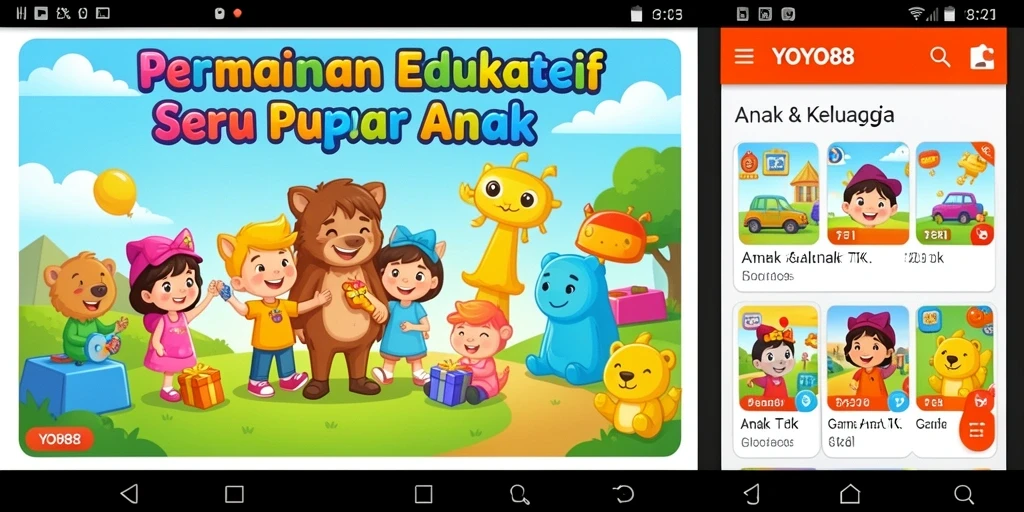 Antarmuka utama aplikasi YOYO88 dengan berbagai permainan edukatif.