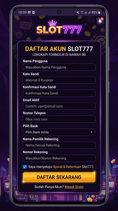 Tampilan halaman daftar slot777