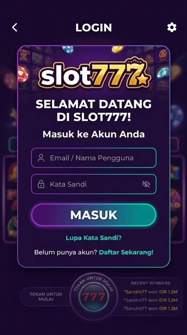 Tampilan halaman login slot777